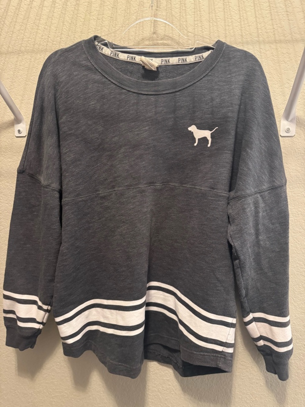 Victoria's Secret PINK Charcoal Gray Crewneck Sweatshirt with White Trim